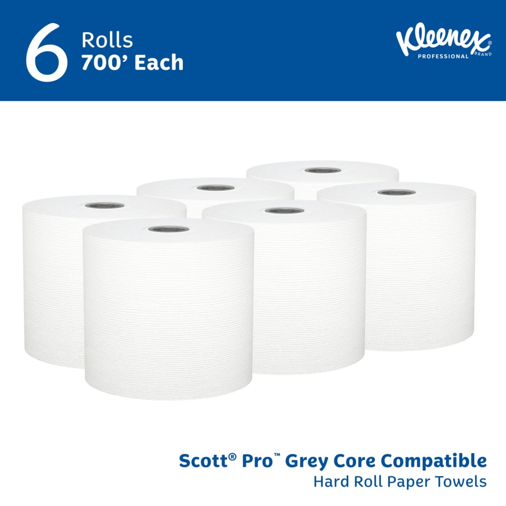 Kleenex® Hard Roll Paper Towels (25639), with Premium Absorbency Pockets™, for Grey Core Dispensers, White, (700'/Roll, 6 Rolls/Case, 4,200'/Case) - 25639