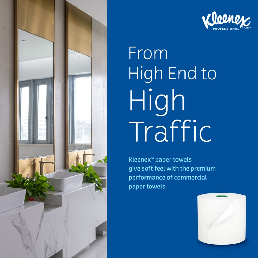 Kleenex® Hard Roll Paper Towels (25630), with Premium Absorbency Pockets™, for Green Core Dispensers, White, (700'/Roll, 6 Rolls/Case, 4,200'/Case) - 25630