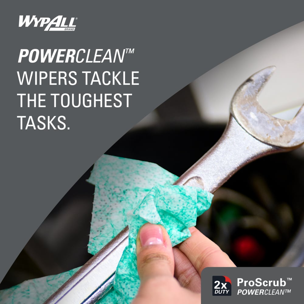 WypAll® PowerClean™ ProScrub™ Heavy Duty Wet Towels (91371), Dual Action Cleaning, Large 9.5" x 12" Wipes, Bucket Included (75 Sheets/Container, 6 Containers/Case, 450 Sheets/Case) - 91371