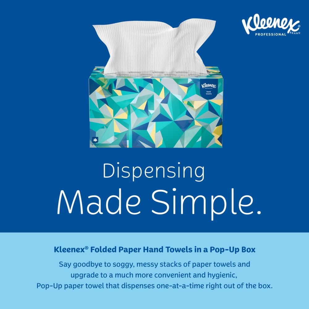 Kleenex® Hand Towels (01701), with Premium Absorbency Pockets™, Pop-Up Box, White, (18 Boxes/Case, 120 Sheets/Box, 2,160 Sheets/Case) - 01701