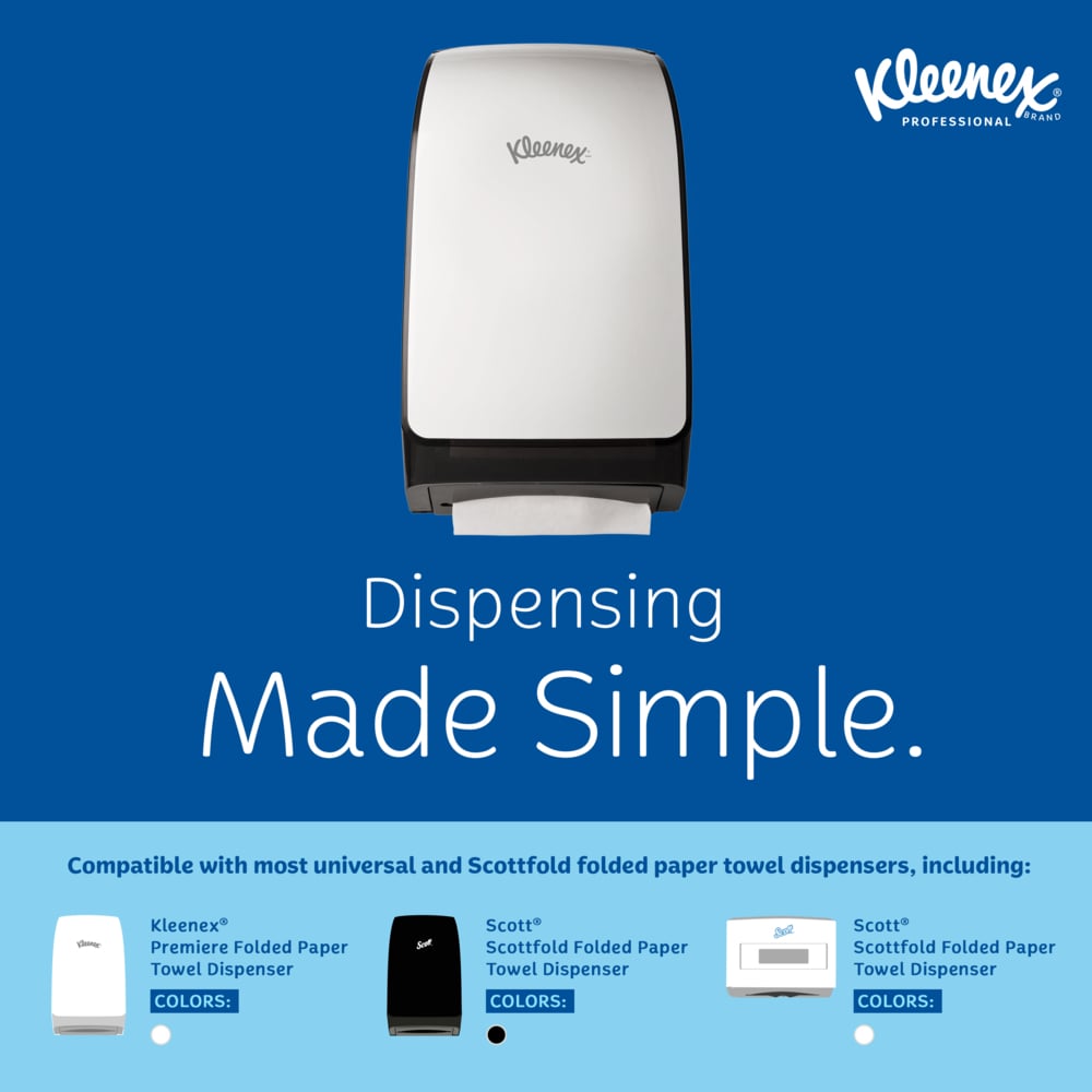 Kleenex® Premiere Folded Towels (13253), with Fast-Drying Absorbency Pockets™, Trifold Towels, White, (25 Packs/Case, 120 Sheets/Pack, 3,000 Packs/Case) - 13253