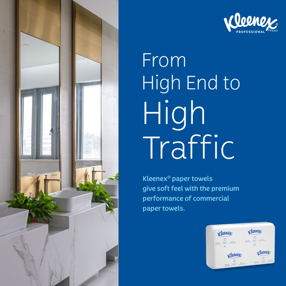 Kleenex® Premiere Folded Towels (13253), with Fast-Drying Absorbency Pockets™, Trifold Towels, White, (25 Packs/Case, 120 Sheets/Pack, 3,000 Packs/Case) - 13253