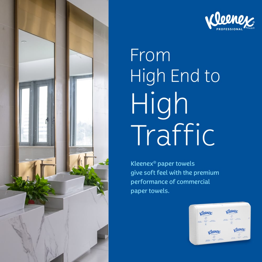 Kleenex® Multifold Paper Towels (02046), 1-Ply, 9.2" x 9.4" sheets, White, (150 Sheets/Pack, 8 Packs/Case, 1,200 Sheets/Case) - 02046