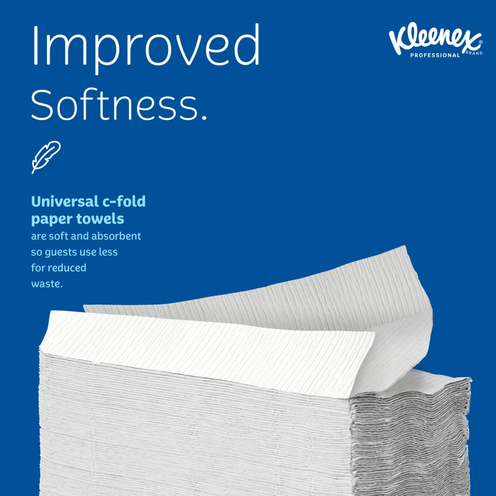 Kleenex® C-Fold Paper Towels (01500), Absorbent, White, (16 Packs/Case, 150 Sheets/Pack, 2,400 Sheets/Case) - 01500