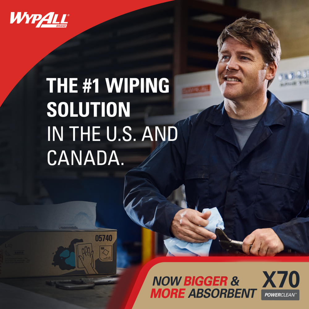 WypAll® PowerClean™ X70 Medium Duty Cloths (41412), Pop-Up Box™, Long Lasting Towels, Blue (96 Sheets/Box, 10 Boxes/Case, 960 Sheets/Case) - 41412