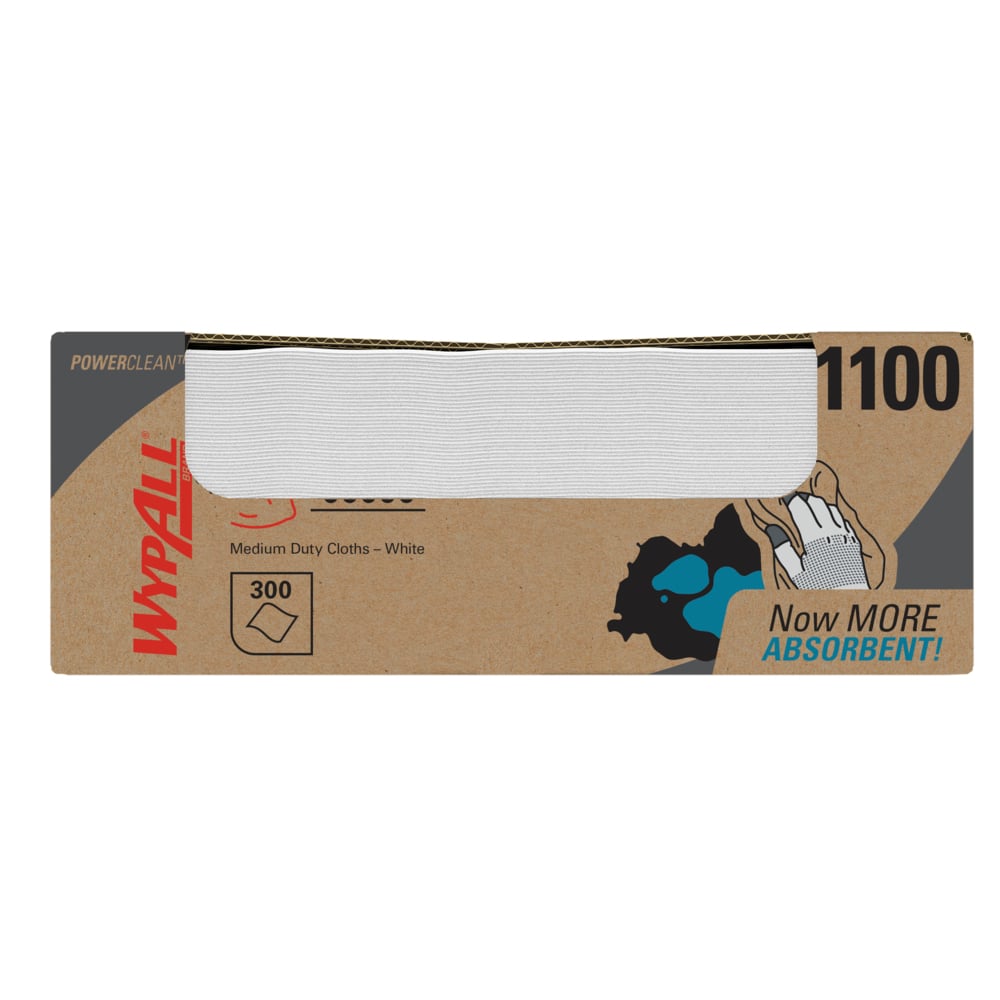 WypAll® PowerClean™ X70 Medium Duty Cloths (41100), Flat Sheets, Long Lasting Towels, White (300 Sheets/Box, 1 Box/Case, 300 Sheets/Case) - 41100