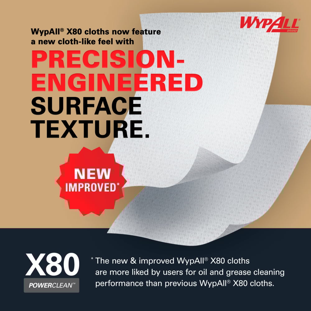 WypAll® PowerClean™ X80 Heavy Duty Cloths (41055), Jumbo Roll, Extended Use Towels, Red (455 Sheets/Roll, 1 Roll/Case, 455 Sheets/Case) - 41055