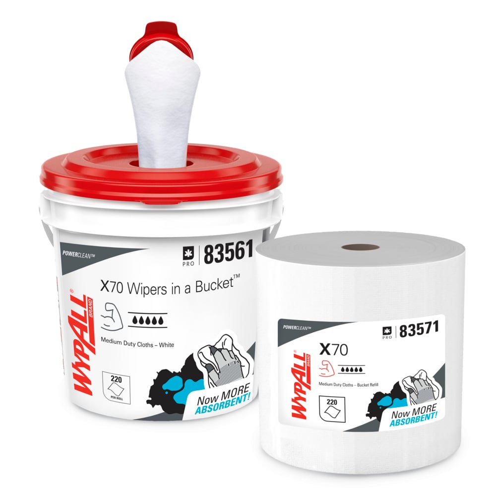 WypAll® PowerClean™ X70 Medium Duty Cloths (83571), Wipers in a Bucket Refill, Long Lasting Towels, White (220 Sheets/Roll, 3 Rolls/Case, 660 Sheets/Case) - 83571