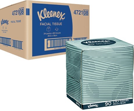 NEW Plastic Free Opening KLEENEX® Facial Tissue Cube (4721), 2 Ply Facial Tissue, 24 Tissue Boxes / Case, 90 Facial Tissues / Box (2,160 Tissues) - 99104721