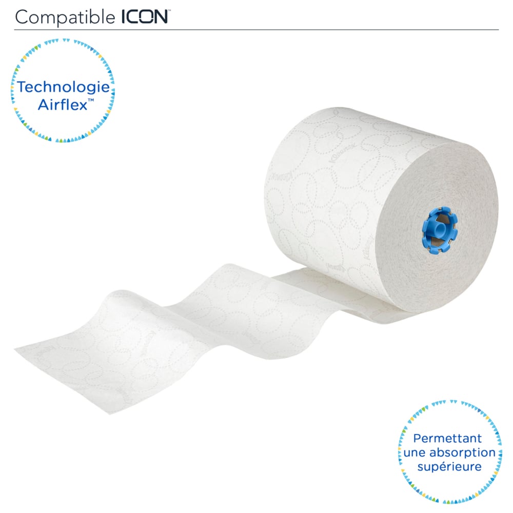 Rouleaux d'essuie-mains Kleenex® Ultra™ 6782 - rouleaux d'essuie-mains en papier E-Roll 2 plis grand format - 6 x rouleaux de 200 m d'essuie-mains en papier blanc (1 200 m au total) - 6782