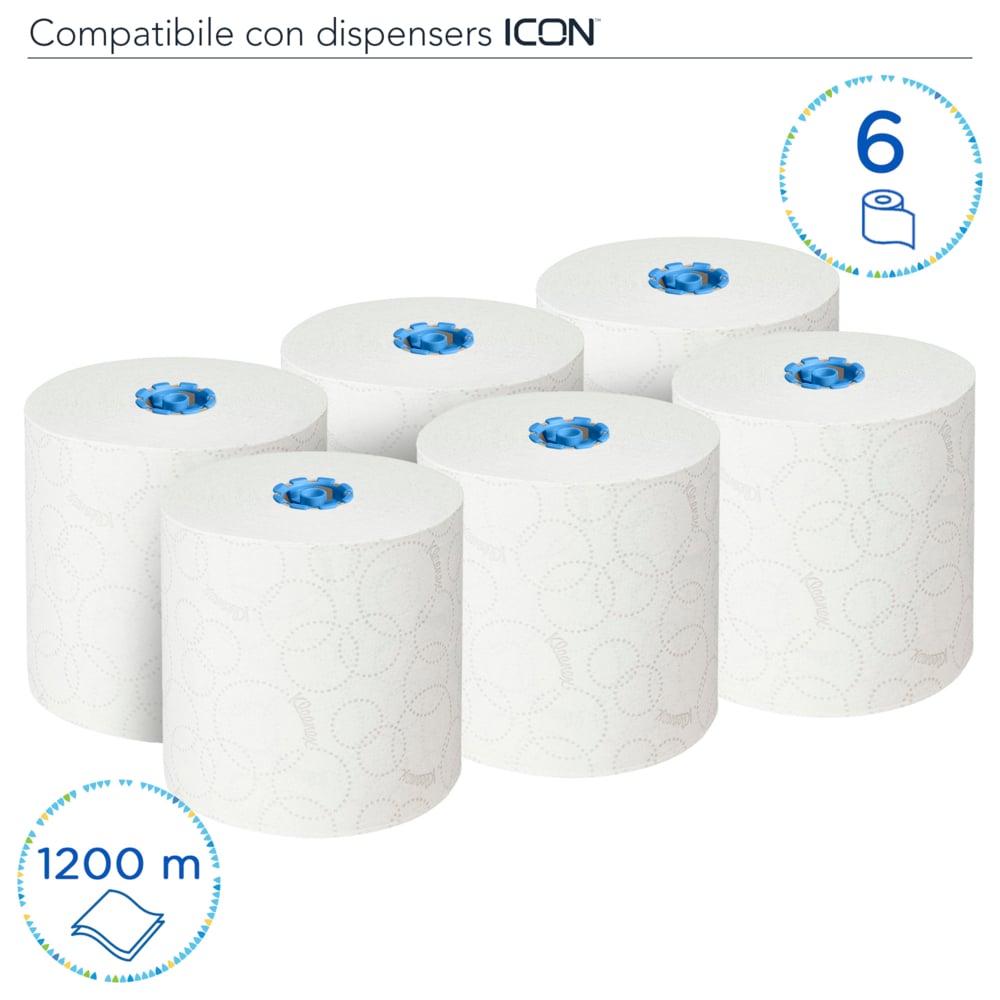 Rouleaux d'essuie-mains Kleenex® Ultra™ 6782 - rouleaux d'essuie-mains en papier E-Roll 2 plis grand format - 6 x rouleaux de 200 m d'essuie-mains en papier blanc (1 200 m au total) - 6782
