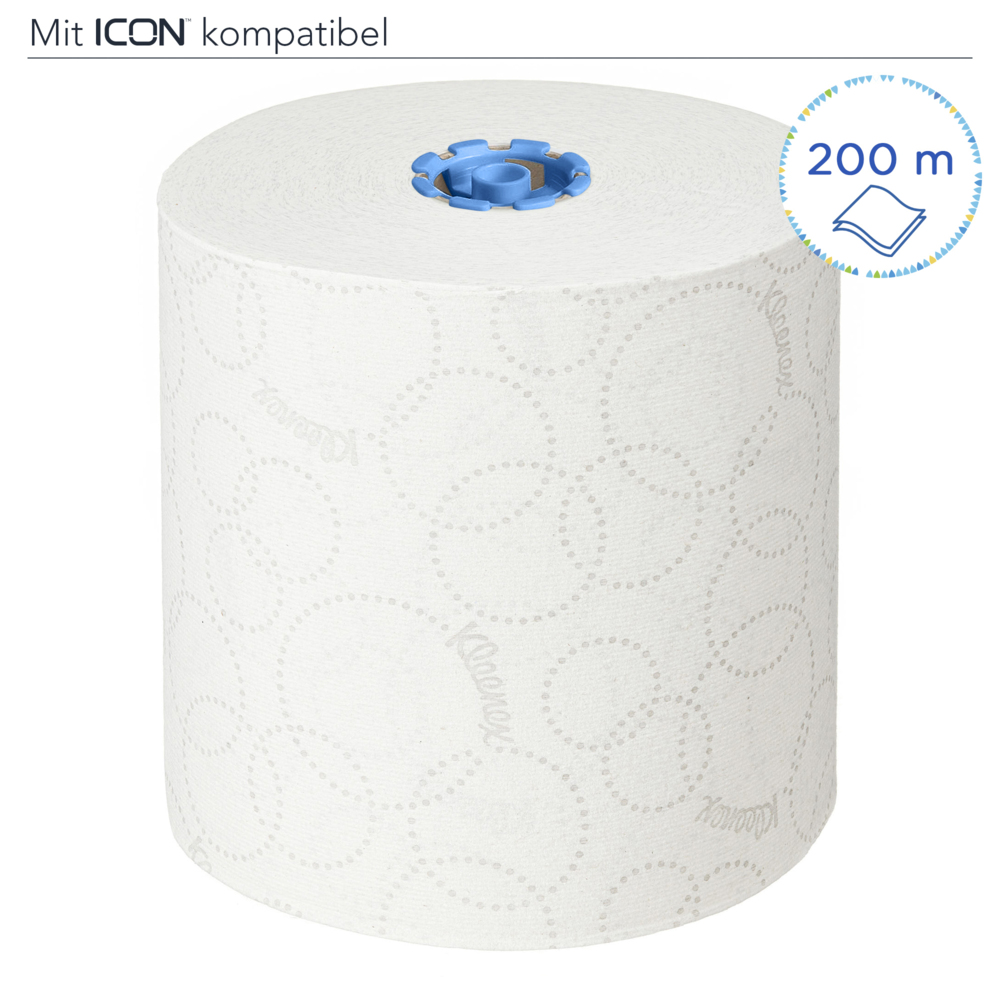 Rouleaux d'essuie-mains Kleenex® Ultra™ 6782 - rouleaux d'essuie-mains en papier E-Roll 2 plis grand format - 6 x rouleaux de 200 m d'essuie-mains en papier blanc (1 200 m au total) - 6782