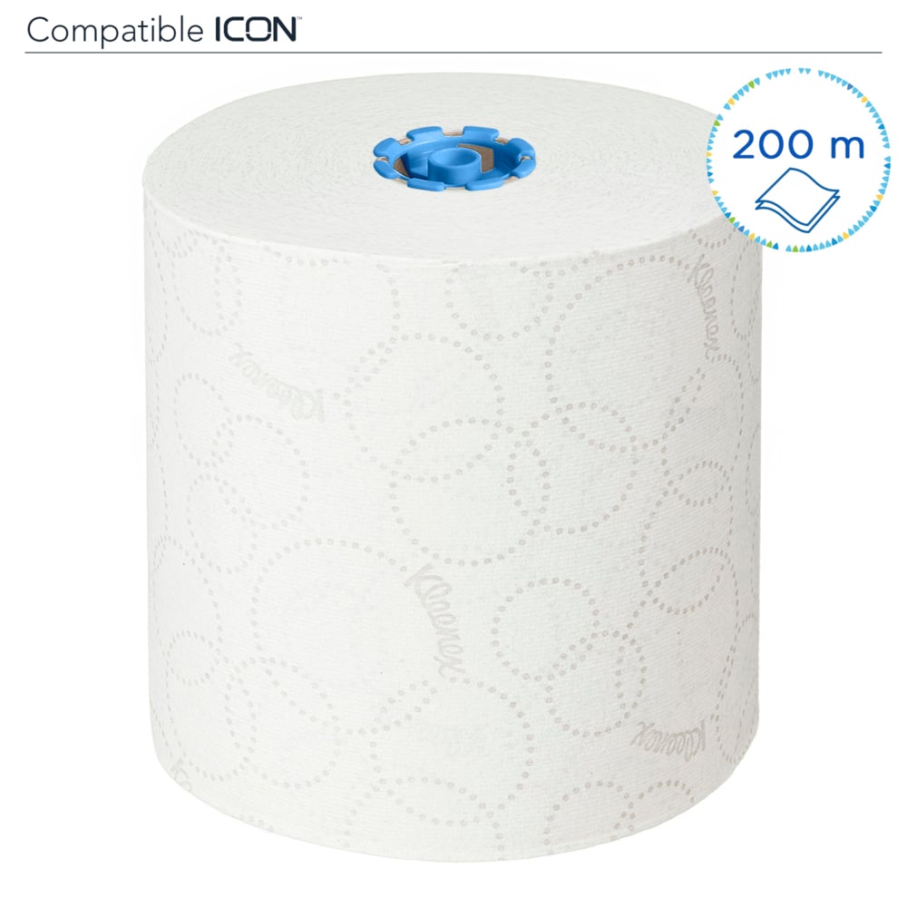 Rouleaux d'essuie-mains Kleenex® Ultra™ 6782 - rouleaux d'essuie-mains en papier E-Roll 2 plis grand format - 6 x rouleaux de 200 m d'essuie-mains en papier blanc (1 200 m au total) - 6782