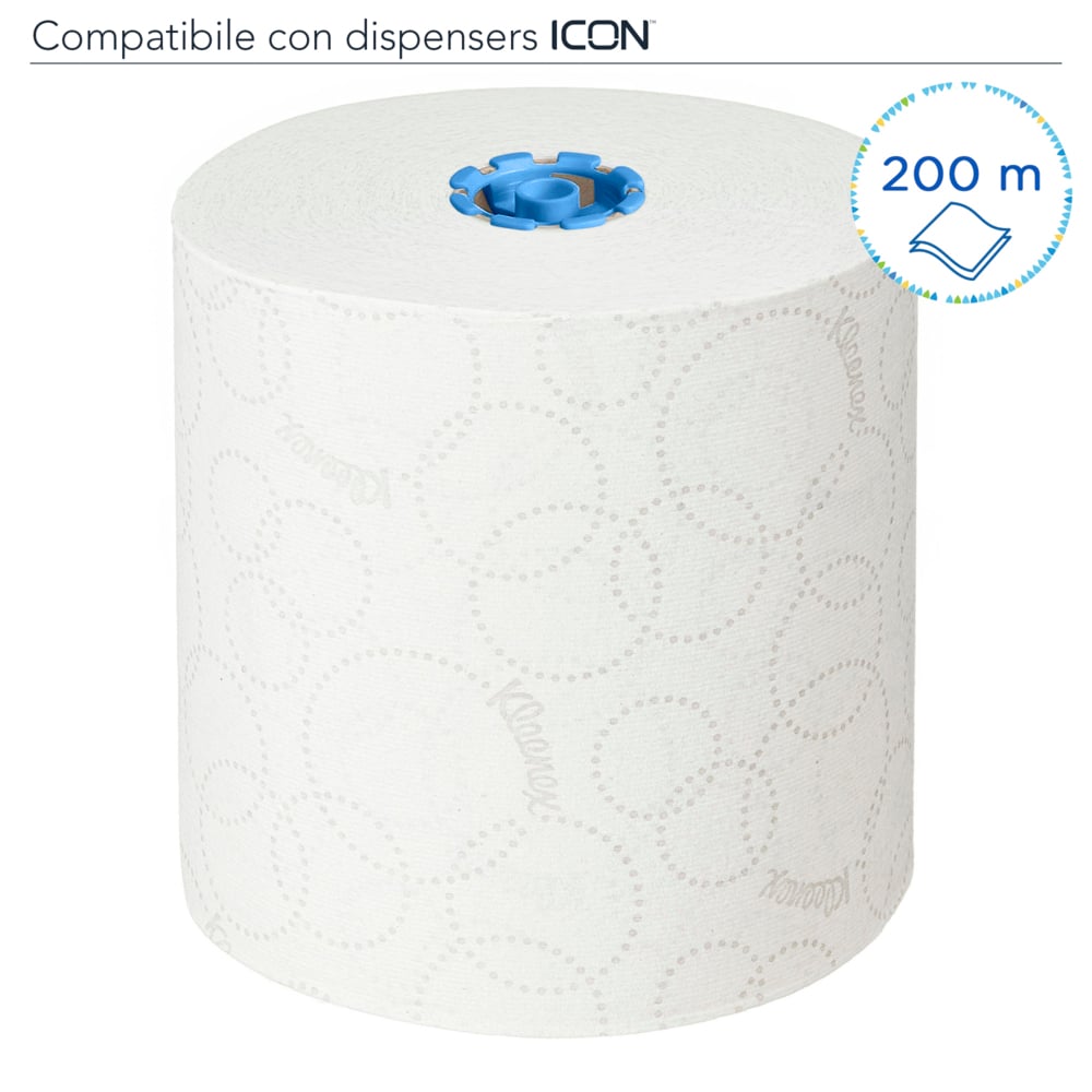 Rouleaux d'essuie-mains Kleenex® Ultra™ 6782 - rouleaux d'essuie-mains en papier E-Roll 2 plis grand format - 6 x rouleaux de 200 m d'essuie-mains en papier blanc (1 200 m au total) - 6782