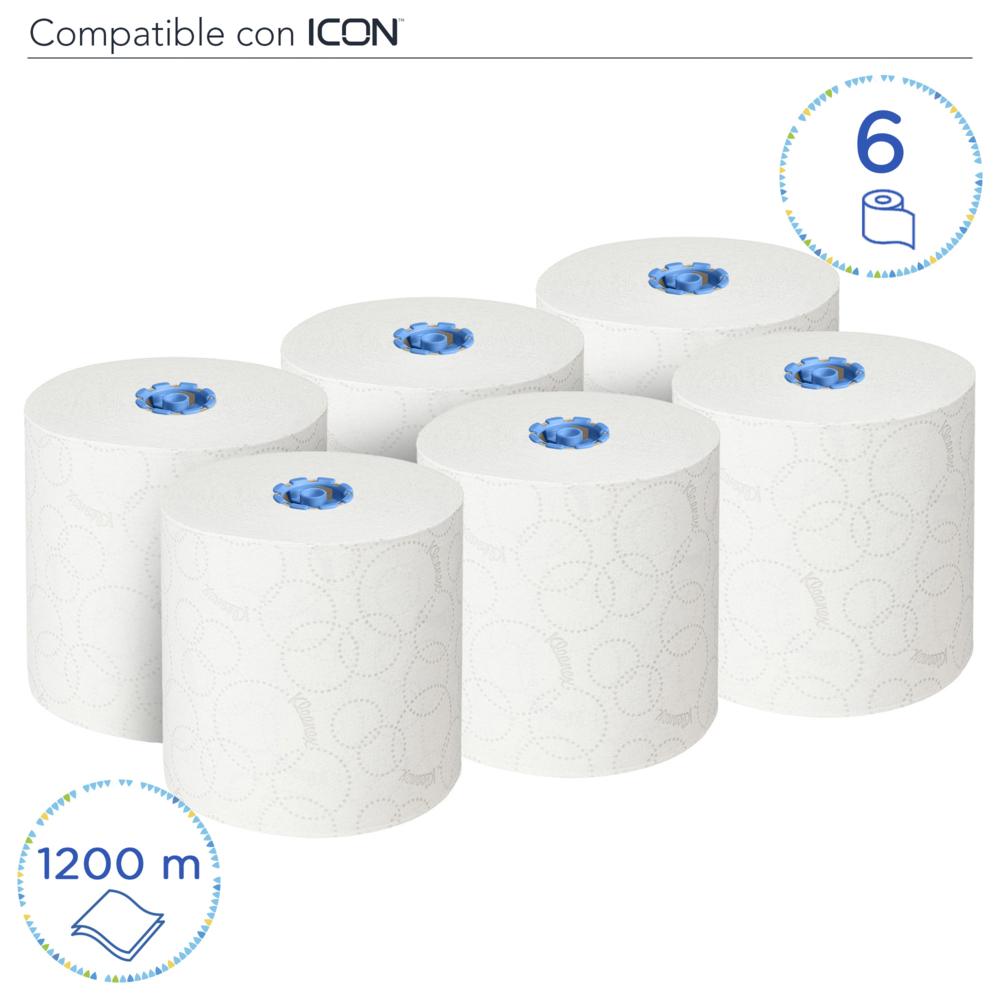 Rouleaux d'essuie-mains Kleenex® Ultra™ 6782 - rouleaux d'essuie-mains en papier E-Roll 2 plis grand format - 6 x rouleaux de 200 m d'essuie-mains en papier blanc (1 200 m au total) - 6782