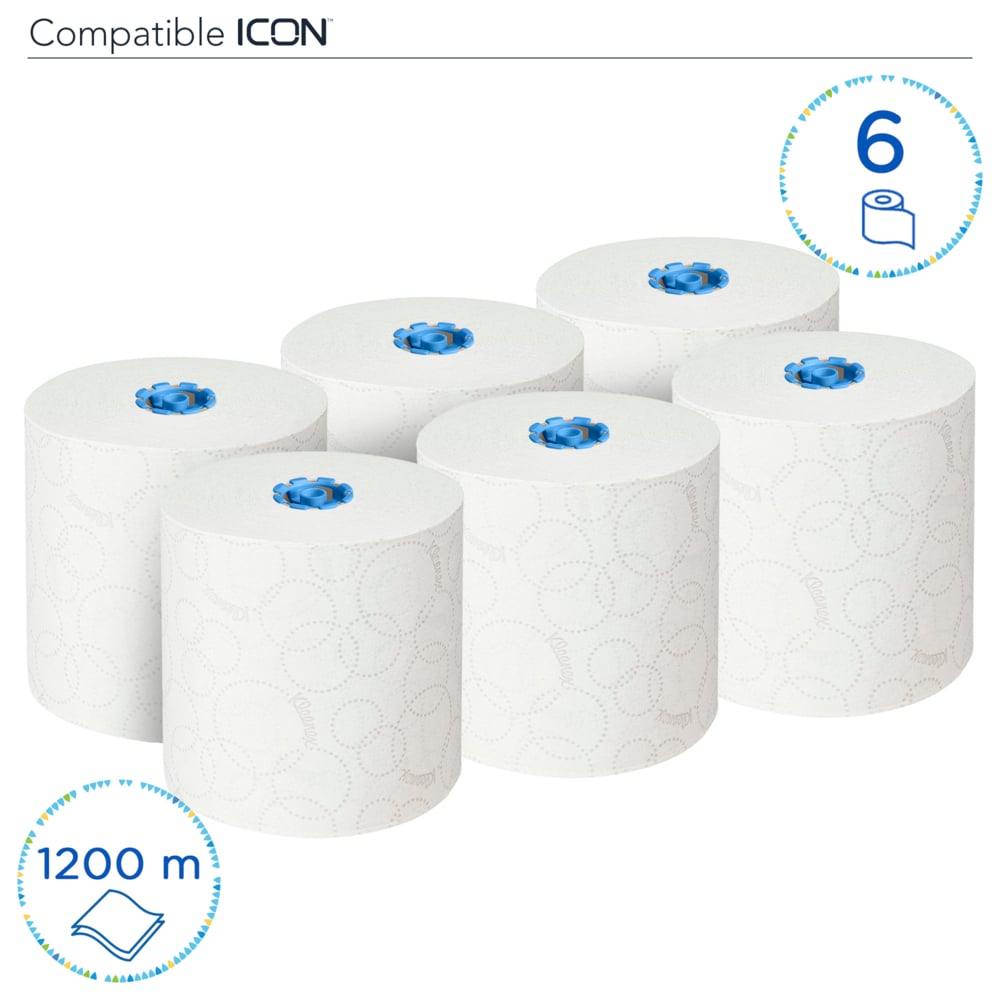 Rouleaux d'essuie-mains Kleenex® Ultra™ 6782 - rouleaux d'essuie-mains en papier E-Roll 2 plis grand format - 6 x rouleaux de 200 m d'essuie-mains en papier blanc (1 200 m au total) - 6782