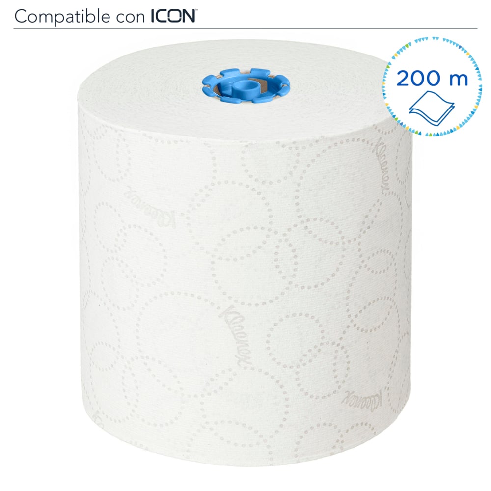 Rouleaux d'essuie-mains Kleenex® Ultra™ 6782 - rouleaux d'essuie-mains en papier E-Roll 2 plis grand format - 6 x rouleaux de 200 m d'essuie-mains en papier blanc (1 200 m au total) - 6782
