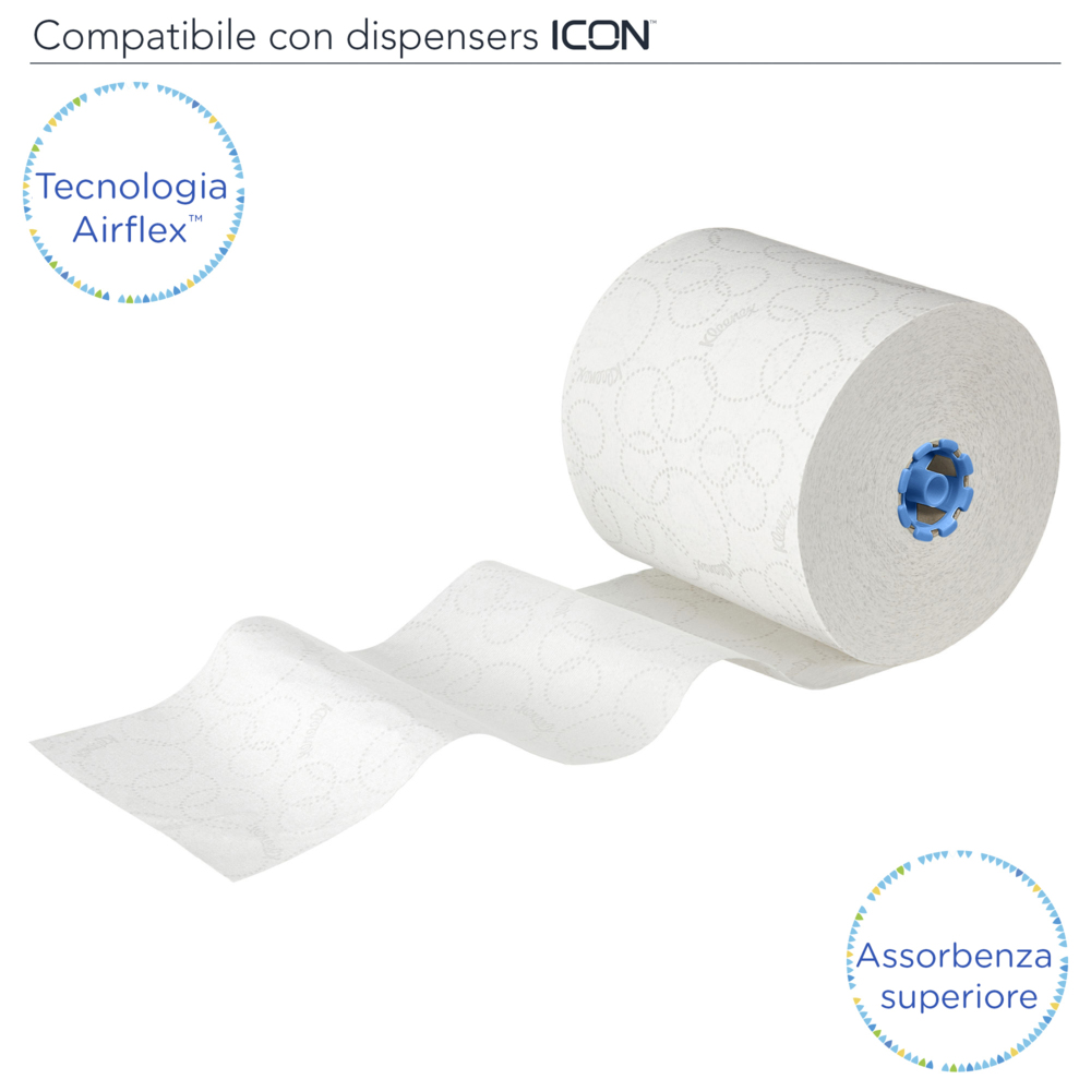 Rouleaux d'essuie-mains Kleenex® Ultra™ 6782 - rouleaux d'essuie-mains en papier E-Roll 2 plis grand format - 6 x rouleaux de 200 m d'essuie-mains en papier blanc (1 200 m au total) - 6782