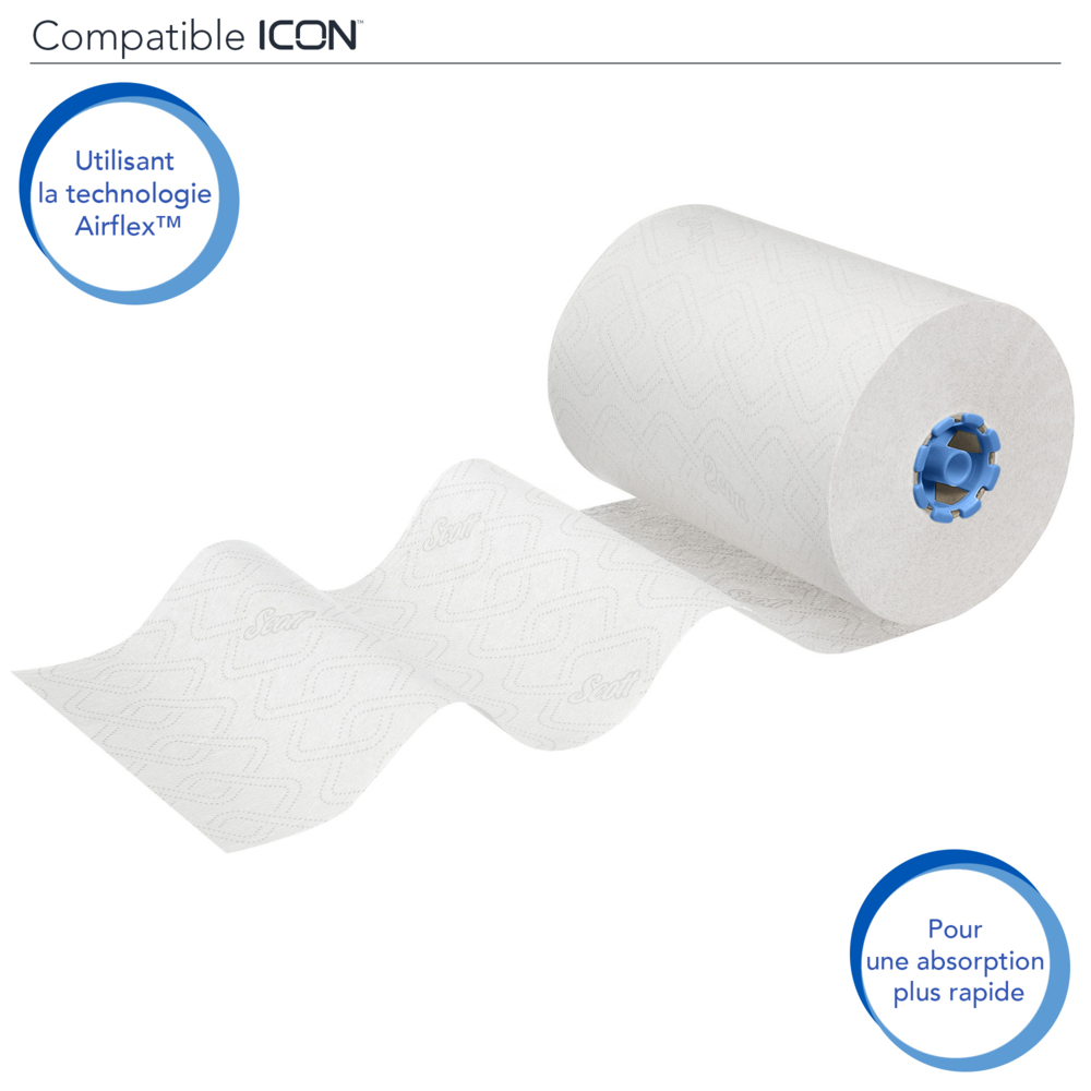 Rouleaux d'essuie-mains Scott® Essential™ 6638 - Rouleaux d'essuie-mains en papier E-Roll grand format - 6 x rouleaux de 380 m d'essuie-mains en papier blanc (2 280 m au total) - 6638
