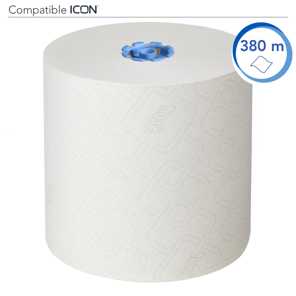Rouleaux d'essuie-mains Scott® Essential™ 6638 - Rouleaux d'essuie-mains en papier E-Roll grand format - 6 x rouleaux de 380 m d'essuie-mains en papier blanc (2 280 m au total) - 6638