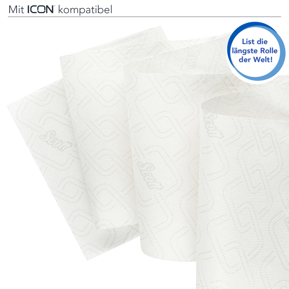 Rouleaux d'essuie-mains Scott® Essential™ 6638 - Rouleaux d'essuie-mains en papier E-Roll grand format - 6 x rouleaux de 380 m d'essuie-mains en papier blanc (2 280 m au total) - 6638