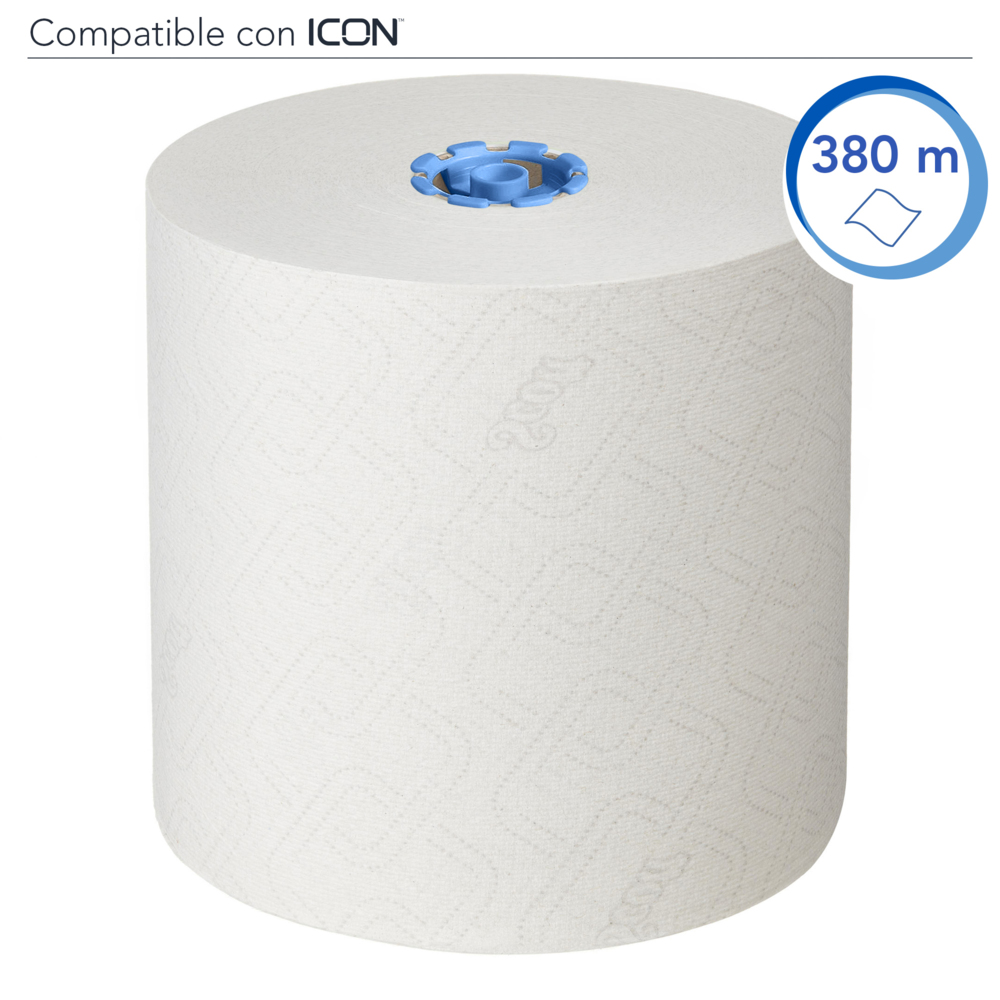 Rouleaux d'essuie-mains Scott® Essential™ 6638 - Rouleaux d'essuie-mains en papier E-Roll grand format - 6 x rouleaux de 380 m d'essuie-mains en papier blanc (2 280 m au total) - 6638