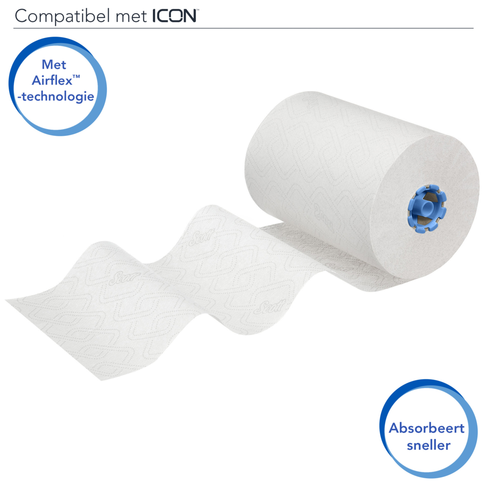 Rouleaux d'essuie-mains Scott® Essential™ 6638 - Rouleaux d'essuie-mains en papier E-Roll grand format - 6 x rouleaux de 380 m d'essuie-mains en papier blanc (2 280 m au total) - 6638