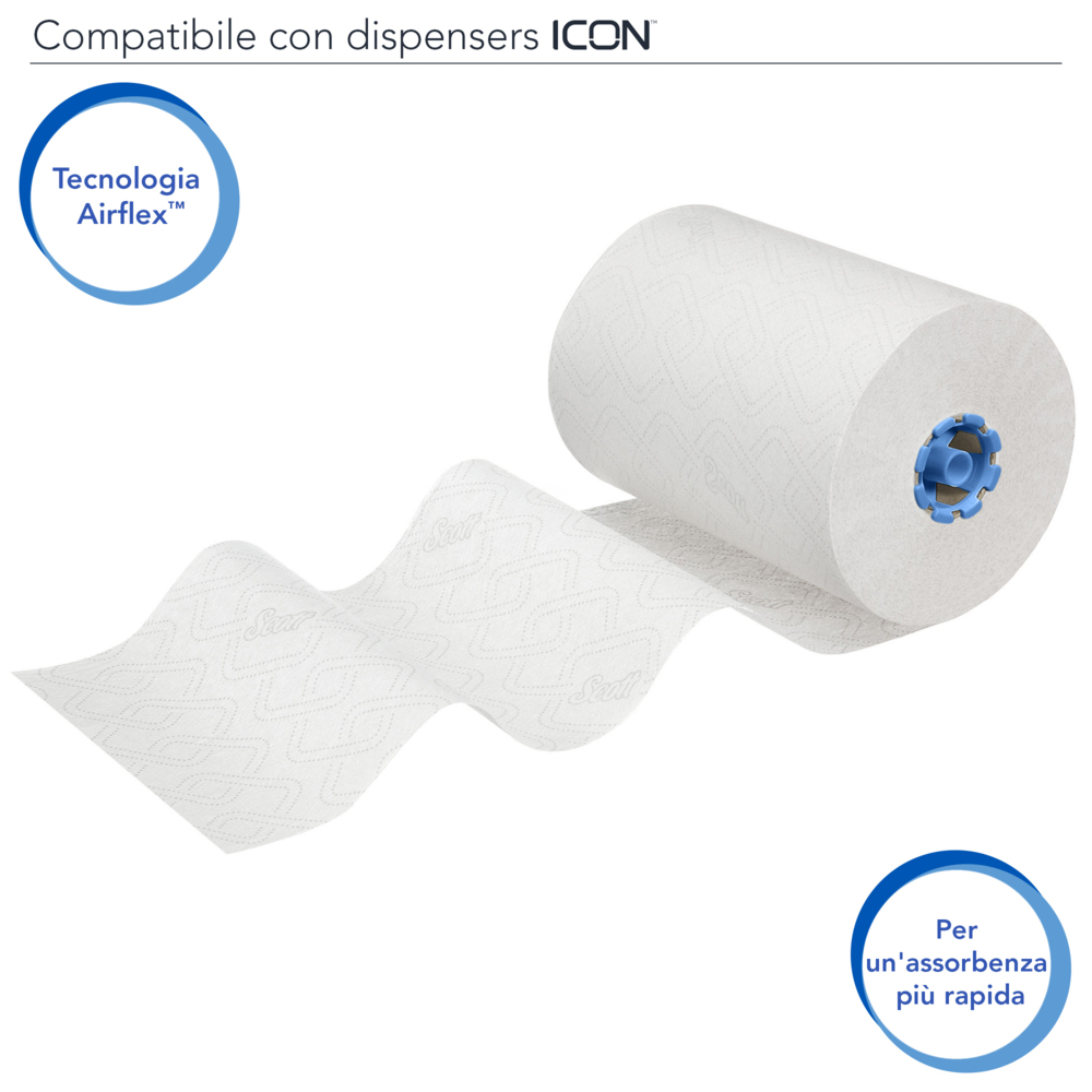 Rouleaux d'essuie-mains Scott® Essential™ 6638 - Rouleaux d'essuie-mains en papier E-Roll grand format - 6 x rouleaux de 380 m d'essuie-mains en papier blanc (2 280 m au total) - 6638
