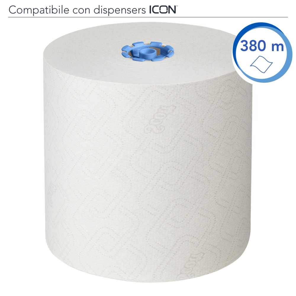 Rouleaux d'essuie-mains Scott® Essential™ 6638 - Rouleaux d'essuie-mains en papier E-Roll grand format - 6 x rouleaux de 380 m d'essuie-mains en papier blanc (2 280 m au total) - 6638