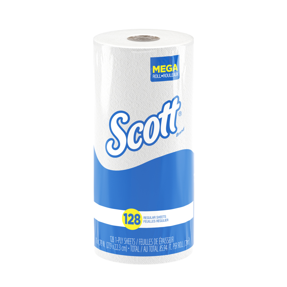 Scott® Kitchen Paper Towels (41482), with Fast-Drying Absorbency Pockets™, White, Perforated Standard Paper Towel Rolls, (20 Rolls/Case, 128 Sheets/Roll, 2,560 Sheets/Case) - 41482
