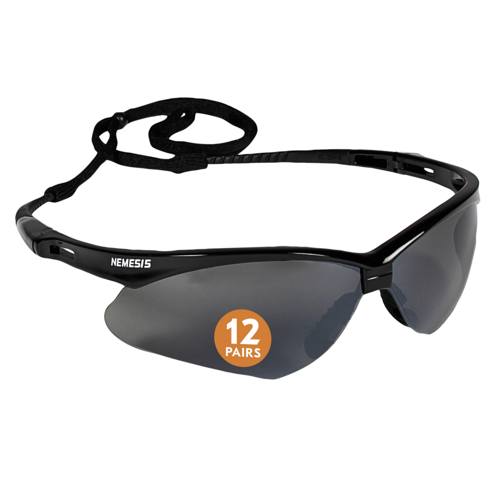KleenGuard™ V30 Nemesis Safety Glasses (25688), Smoke Mirror with Black Frame, 12 Pairs / Case